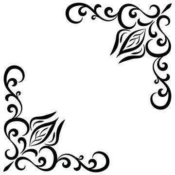 Doodle abstract black handdrawn flower corner frame