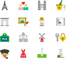 PARIS & FRANCE colored flat icons