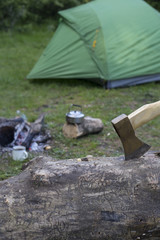 Camping in the woods.