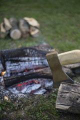 Camping in the woods.