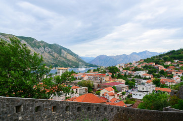 Naklejka na ściany i meble View from fortress walls on Kotor and Bay of Kotor