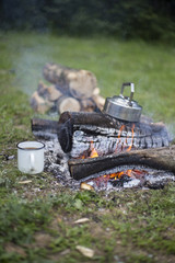 Camping in the woods.