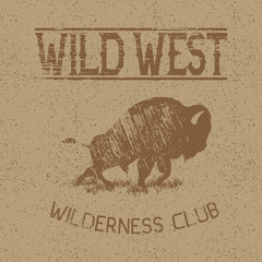 Western vintage label with bison © Galacticus