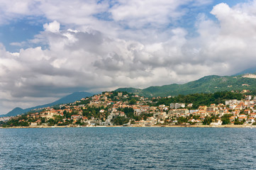 Fototapeta na wymiar View of Herceg Novi city from the sea. Montenegro