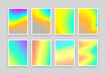 Fototapeta premium Set of 6 realistic holographic backgrounds in different colors for design. Hologram to create trendy modern design. Backgrounds for design cards, filling silhouettes, pattern design to printing.