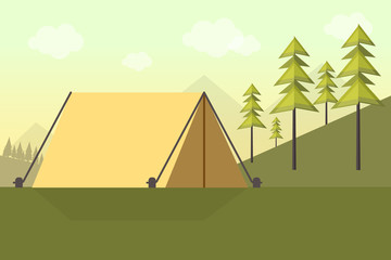Camping Background. Flat Design Style. 