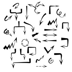Isolated vector hand drawn arrows set on a white background