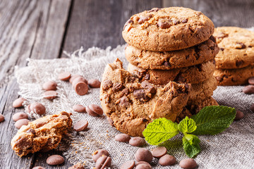 Chocolate chip cookies with mint and chocolate drops.