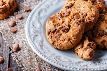 Chocolate chip cookies with mint and chocolate drops.