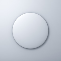 Blank button or badge on white wall background. 3D rendering.