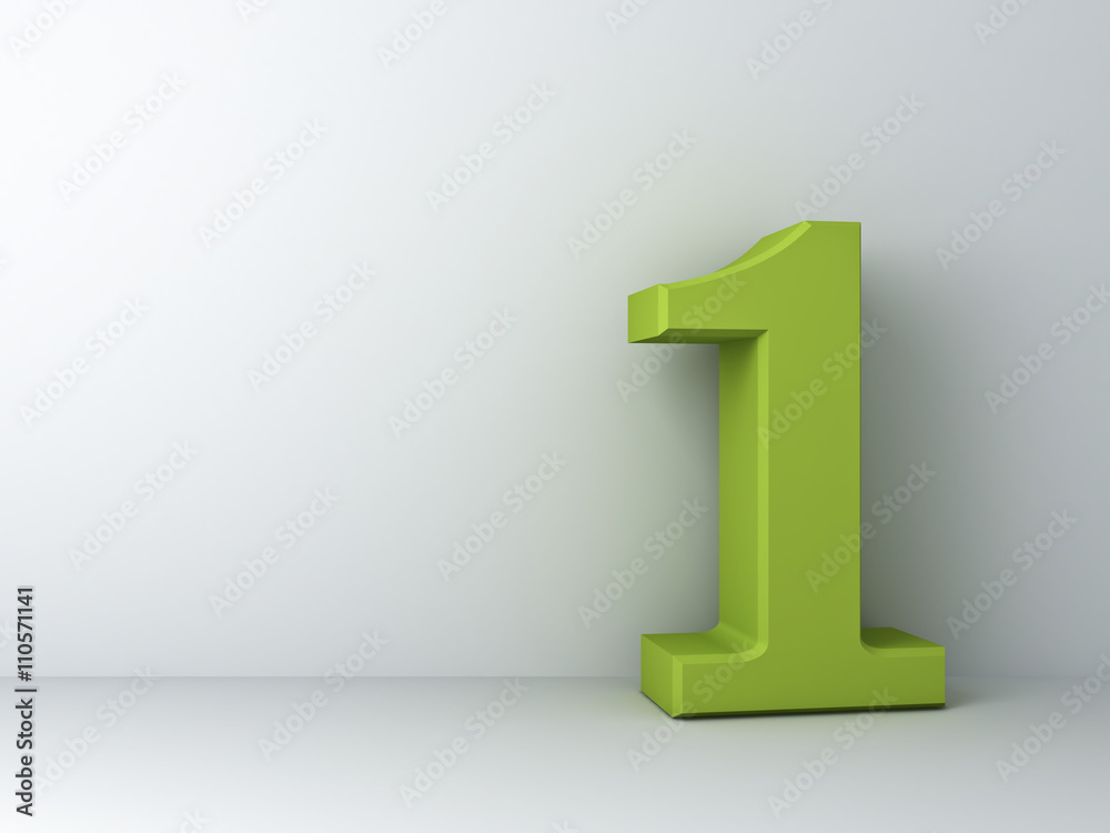 Poster 3D number one over white background. 3D rendering.