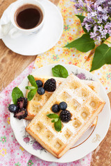 Belgian waffles with blackberries