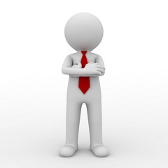 3d business man standing with arms crossed isolated over white background. 3D rendering.