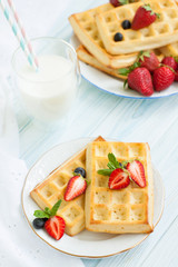 Belgian waffles with strawberries