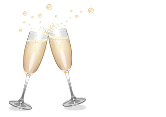 Champagne flutes clinking with bubbles