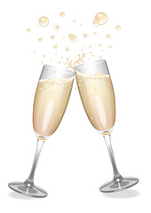 Champagne flutes clinking with bubbles