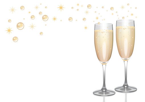 Champagne flutes with bubbles