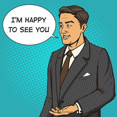 Man in a business suit speaks comic book vector