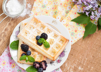 Belgian waffles with blackberries
