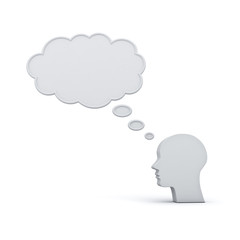 Blank thought bubble above head thinking concept isolated over white background with shadow. 3D rendering.