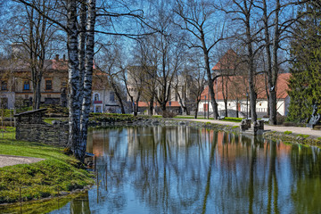 Fototapeta na wymiar Pond in Maija parks (May Park), Cesis
