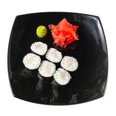 traditional fresh japanese sushi rolls on a white