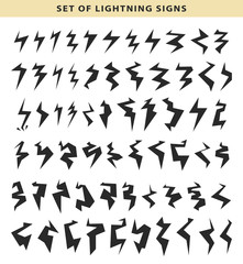 Lightning silhouette isolated .  Set bolt icon lightning. lightning icons Set stop high voltage . Lightning icons set