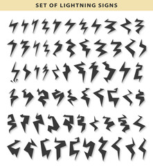 Lightning silhouette isolated .  Set bolt icon lightning. lightning icons Set stop high voltage . Lightning icons set