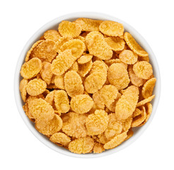 Bowl with cornflakes isolated on white background.