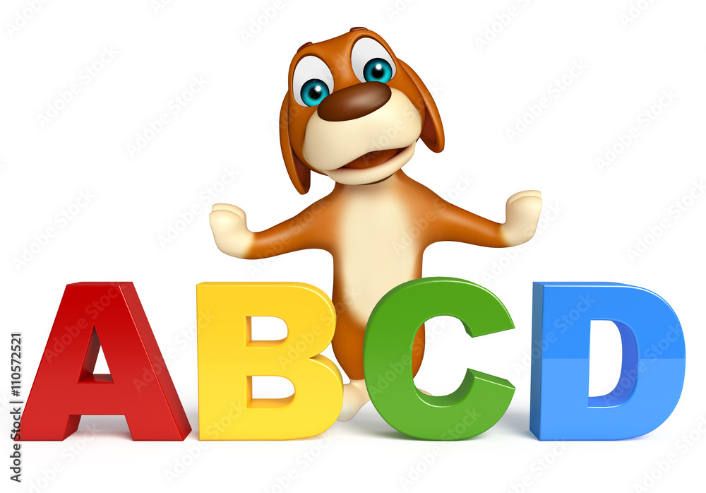 Poster cute Dog cartoon character  with ABCD sign