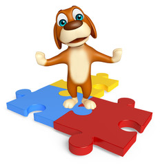cute Dog cartoon character  with puzzle