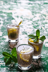 Transparent drink in a glass