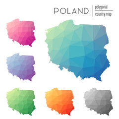 Fototapeta premium Set of vector polygonal Poland maps. Bright gradient map of country in low poly style. Multicolored Poland map in geometric style for your infographics.