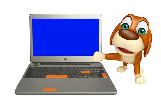 cute Dog cartoon character  with laptop