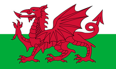 Obraz premium Flaga Walii, czerwony smok na białym i zielonym, ilustracji wektorowych