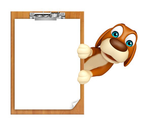 fun Dog cartoon character  with exam pad