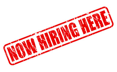 NOW HIRING HERE red stamp text