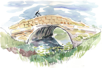 rural bridge, watercolor, sketch - 110577785