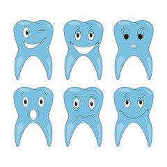 Six vector tooth emotions on a white background