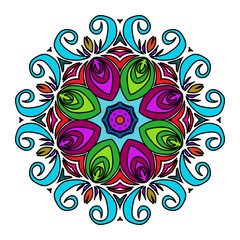 Vector Illustration. Colourful Hand Drawn Mandala, Oriental Decorative Element, Vintage Style.