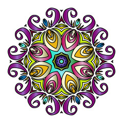 Vector Illustration. Colourful Hand Drawn Mandala, Oriental Decorative Element, Vintage Style.