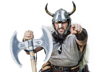 Hey You! Portrait of the furious strong angry viking