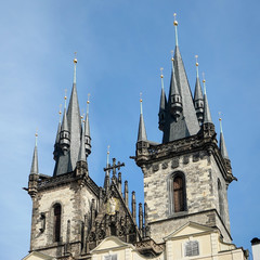 Fototapeta na wymiar Partial view of the Church of Our Lady before Tyn in Prague