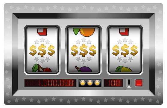 Dollar symbols win - silver slot machine. Isolated vector illustraon on white background.