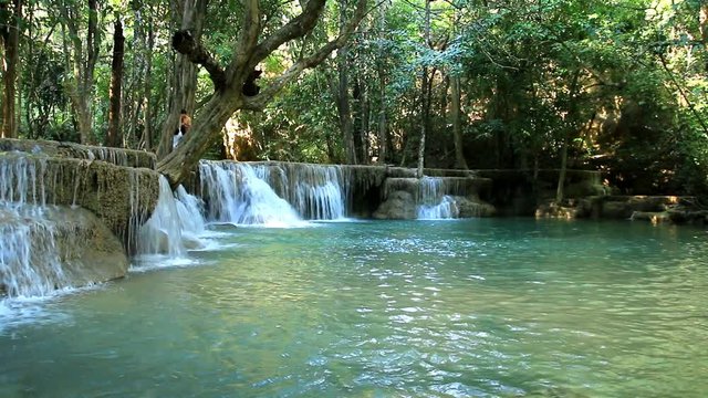 Deep forest waterfall in national park Thailand,(Waterfall Huay Mae Kamin)