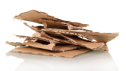 Scraps of cardboard close up isolated on white background