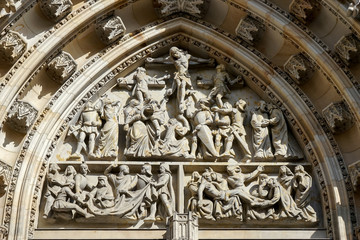 Detail of the arch above the doors of St Vitus Cathedral in Prag