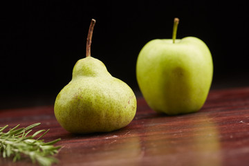 pear and apple on the table