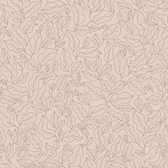 Abstract beige seamless pattern with leaves.