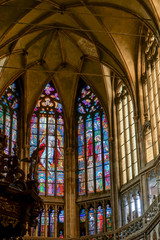 Obraz premium Stained glass window in St Vitus Cathedral in Prague